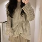 Long-sleeve Cable-knit Top / Pleated Skirt