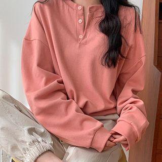 Henley-neck Oversized Sweatshirt