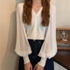 Long-sleeve V-neck Chiffon Cardigan
