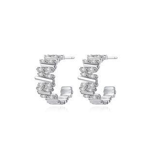 Simple Personality Geometric Rectangular Cubic Zirconia Stud Earrings Silver - One Size