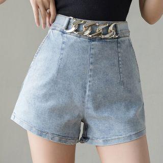 Metal-accent Denim Hot Pants