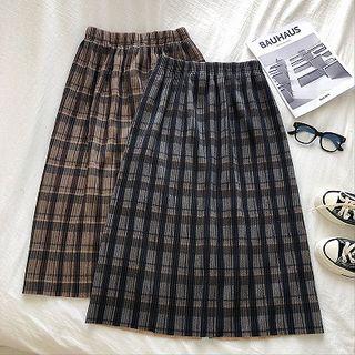 Color-block Plaid Woolen High-waist Skirt