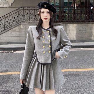 Double-breasted Jacket / Pleated Mini Skirt