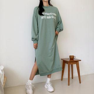 Letter Print Slit-hem Pullover Dress