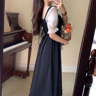 Mesh Sleeve Square-neck Dress