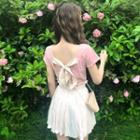 Ruffle Trim Short-sleeve T-shirt / Pleated A-line Skirt