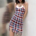 Set: Strappy Plaid Sheath Dress + Camisole Top