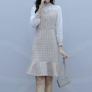 Long-sleeve Tweed A-line Mermaid Dress