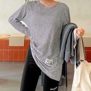 Plus Size Letter-patched Striped T-shirt