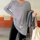 Plus Size Letter-patched Striped T-shirt