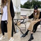 Drawstring Two-tone Zip-up Long Hoodie Dress
