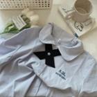 Short-sleeve Letter Embroidered Shirt With Bow - Aqua Blue - One Size