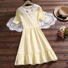 Lemon Embroidered Gingham Short-sleeve A-line Dress