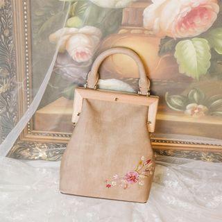 Floral Embroidered Handbag Khaki - One Size