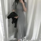 Short-sleeve Midi Slit Knit Dress
