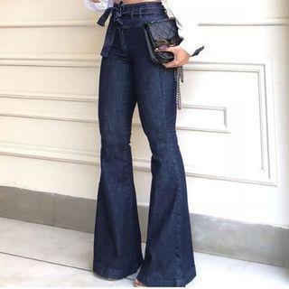 Tie-waist Bell-bottom Jeans
