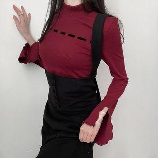 Long-sleeve Mock Neck T-shirt / Overall Dress / Long-sleeve A-line Dress