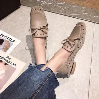 Faux Leather Paneled Studded Low Heel Loafers