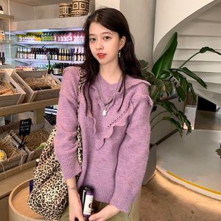 Ruffled Sweater Purple - One Size
