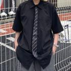 Couple Matching Elbow-sleeve Tie Neck Shirt