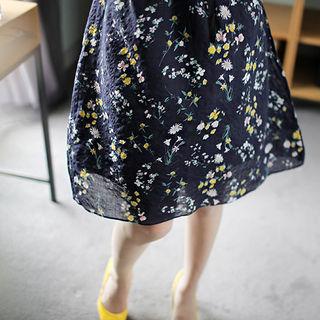 Bell-sleeve A-line Floral Print Dress