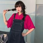 Elbow-sleeve T-shirt / Maxi A-line Denim Overall Dress