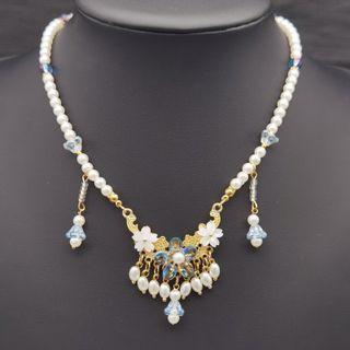 Retro Faux Pearl Flower Necklace 1 Pcs - Q65 - One Size