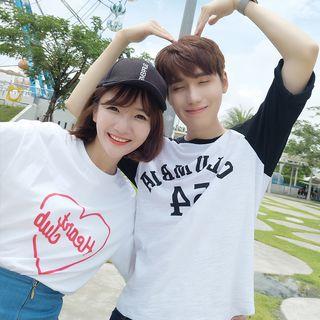 Lettering Heart Print Short Sleeve T-shirt