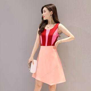 Asymmetric Striped Sleeveless A-line Dress