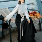 Set: Mock-neck Sweater + Lace-up Maxi A-line Skirt