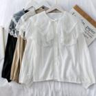 Mesh-collar Loose-fit Plain Shirt