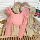 Asymmetrical Puff-sleeve Crop Top In 8 Colors