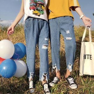 Couple Matching Cropped Ripped Jeans