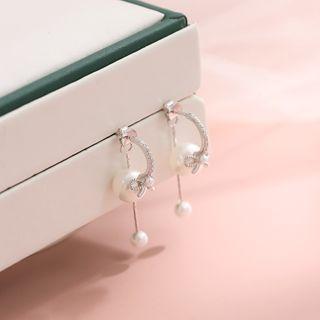 925 Sterling Silver Faux Pearl Dangle Earring 1 Pair - Faux Pearl - Silver - One Size