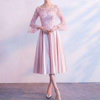 Embroidered Satin A-line Evening Gown / Dress