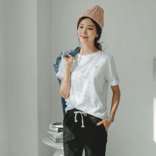 Rose-embroidered Cotton T-shirt