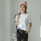 Rose-embroidered Cotton T-shirt