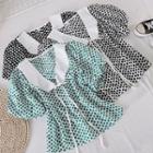 V-neck Short-sleeve Dots Lace-up Strap Top