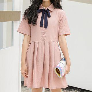 High-waist Pleated Mini Shirtdress