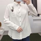 Embroidered Long-sleeve Striped Shirt