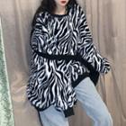 Furry Zebra Print Pullover Zebra Black - One Size