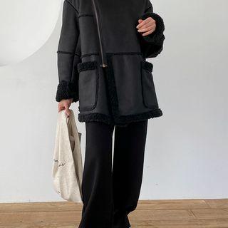 High-neck Fuax-shearling Jacket Black - One Size