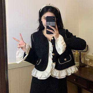Ruffle Trim Button Jacket / A-line Skirt