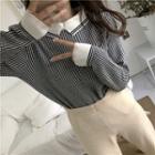 Collared Plaid Knit Top White - One Size