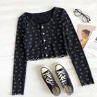 Set:print Camisole Top + Ruffled-trim Long-sleeve Cardigan Black - One Size
