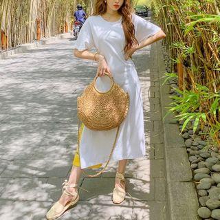 Printed Panel Short-sleeve Midi T-shirt Dress White - One Size