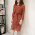 Tie-waist 3/4-sleeve Knit Dress
