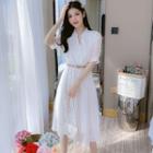 Short-sleeve Embroidered Chiffon A-line Dress