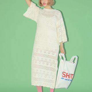 3/4-sleeve Open-knit Dress