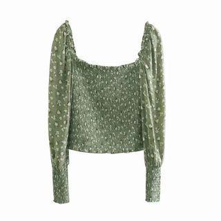 Lantern-sleeve Floral Print Top